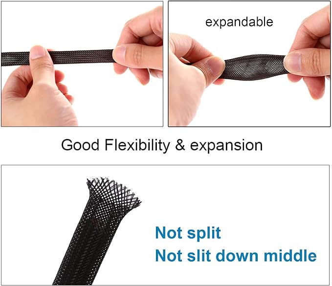 100ft - 3/4 inch PET Expandable Braided Sleeving – Black – Alex Tech Braided - Image 5