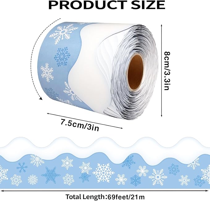 69 Feet Winter Snowflake Bulletin Board Borders, Scalloped Border Trim Holiday - Image 2