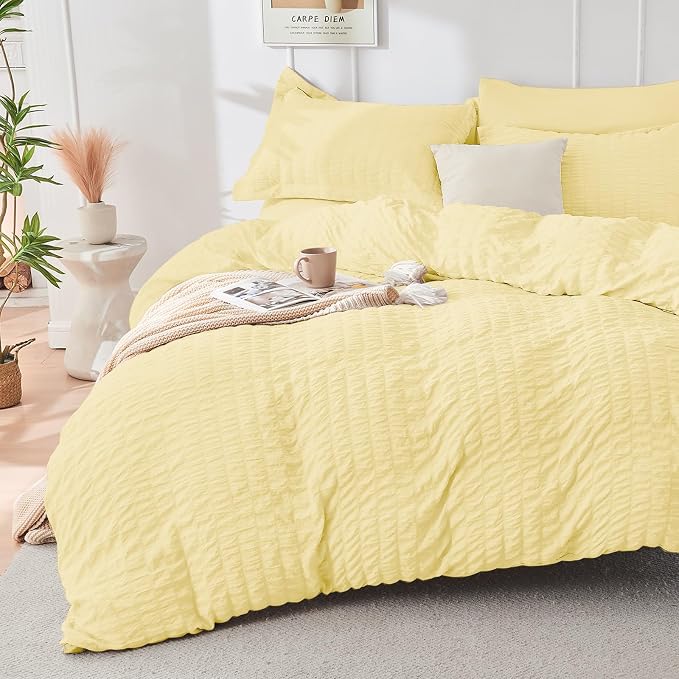 HYMOKEGE Yellow Full Size Comforter Sets Seersucker 7 Pieces, All Season Luxury - Image 2