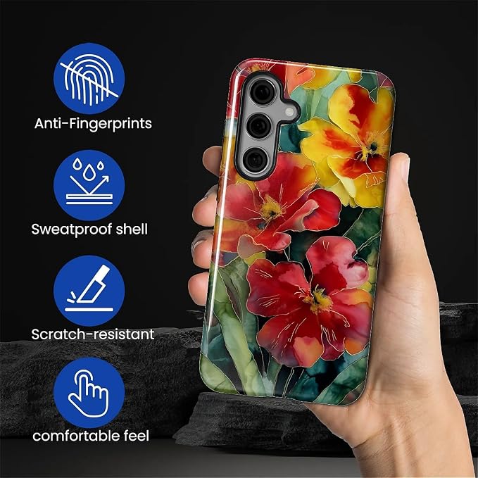 Case for Samsung Galaxy S24 Case, Vintage Floral Girly Design Hybrid Dual - Image 3