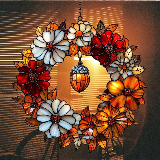 Autumn Floral Wreath Acrylic Suncatcher Stained Glass Effect Window Car Hanging - Image 7