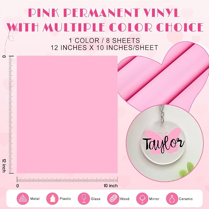 Tintnut Light Hot Pink Permanent Vinyl 8 Sheets 12''x10'' Adhesive Vinyl | - Image 2