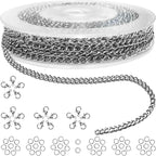 Jishi 33ft Necklace Extender Chain 3mm Silver Stainless Steel Curb Link Chain by Jishi