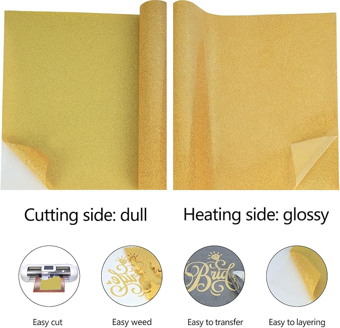 guangyintong Heat Transfer Vinyl Glitter Gold HTV Rolls, Glitter HTV Vinyl - Image 4