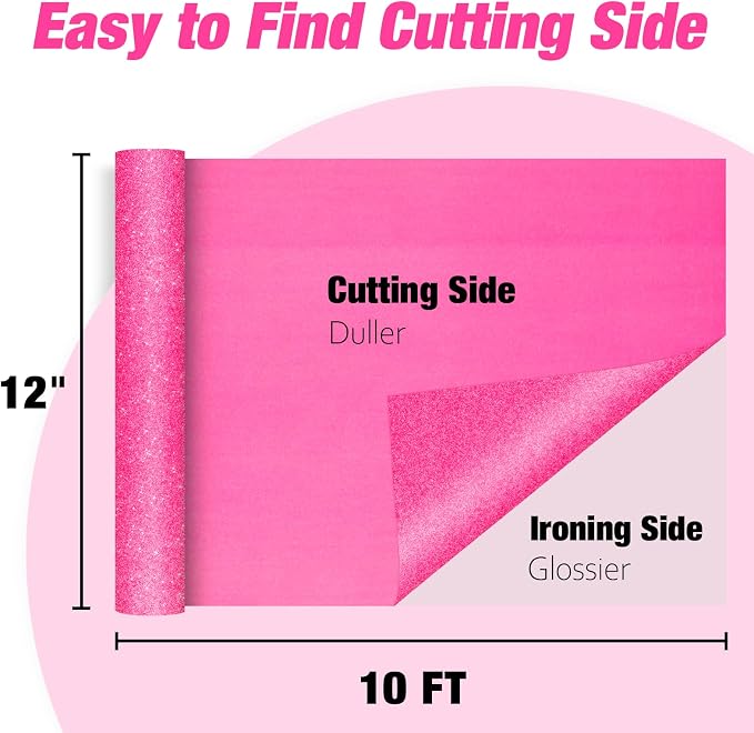 VinylRus Hot Pink Glitter HTV Heat Transfer Vinyl Roll - Image 3