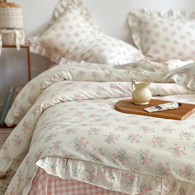 mixinni Pink Floral Duvet Cover Set Twin Size - Image 3