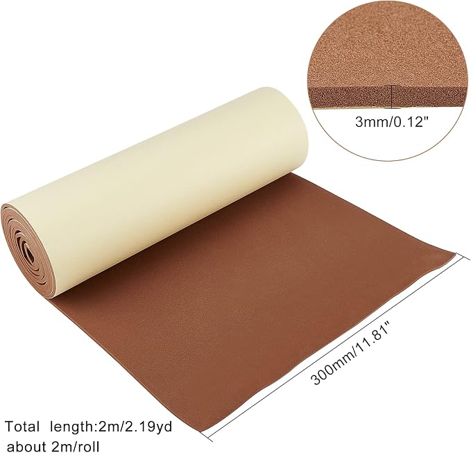 BENECREAT 78.7x12 inch Brown Self-Adhesive EVA Foam Roll, 3mm Thick Sticky - Image 2