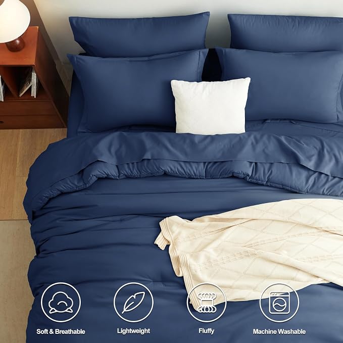 CozyLux King Size Comforter Set Navy Blue, 7 Pieces Bed in a Bag King Comforter - Image 2