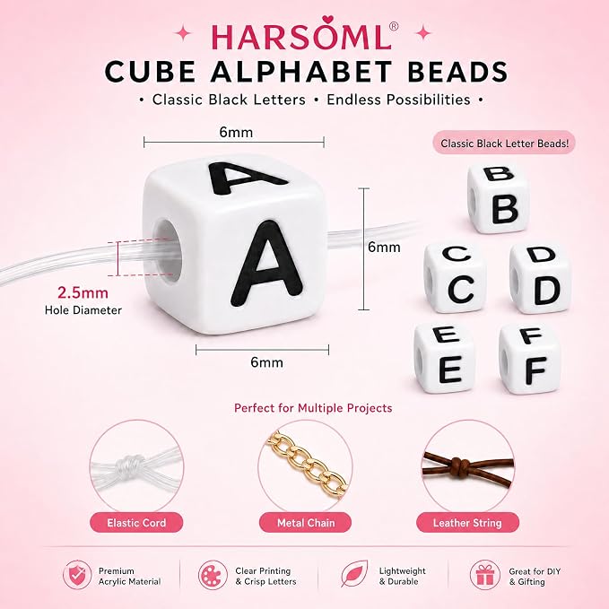 1400 PCS 6x6mm Cube Alphabet Letter Beads - Image 3