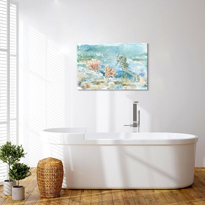 Seahorse Canvas Art Ocean Wall Decor Coastal Marine Sea Life Themed Painting - Image 4