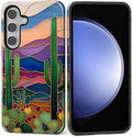 for Samsung Galaxy S24 Plus Case, Stained Glass Cactus Pattern Glossy 2 in 1 by Teonvpu