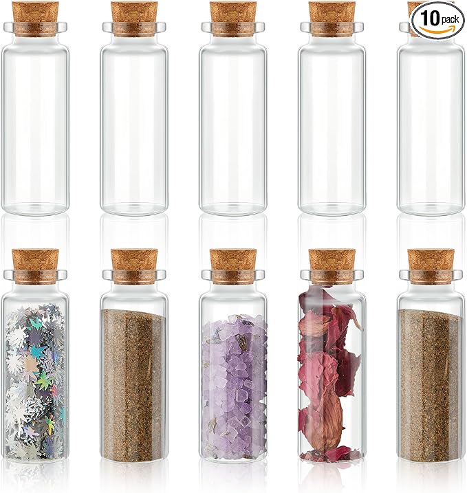 Gerrii Mini Glass Bottles with Wood Cork Stoppers, Mini Potion Glass Vials by Gerrii