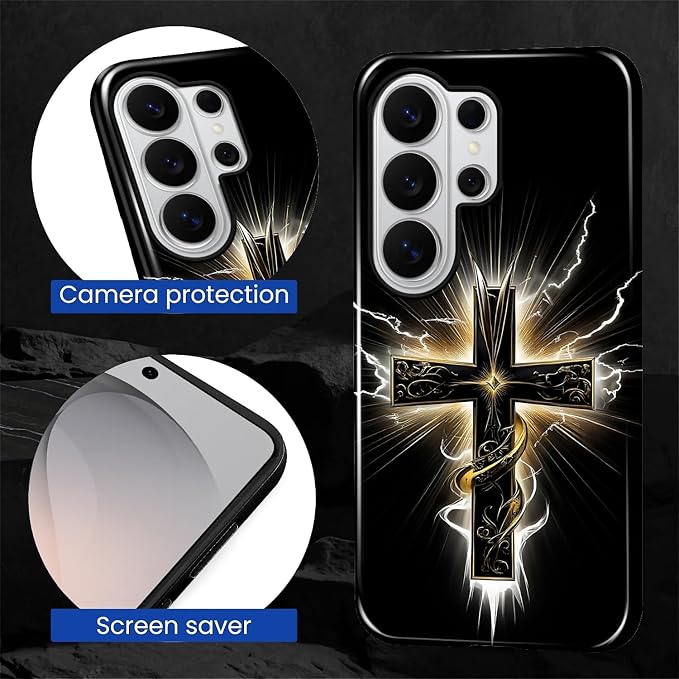 for Samsung Galaxy S26 Ultra Case, Cool Cross Pattern Glossy 2 in 1 Shockproof - Image 5