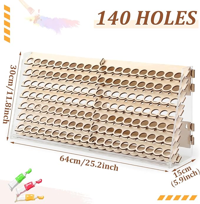 Colingmill Wooden Paint Organizer Storage Rack, 140 Holes Miniature Model Paint - Image 2