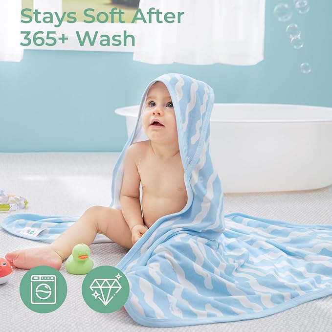 Momcozy Baby Towel with Hooded-Original Design Baby Towel Set -Soft & Absorbent- Shower Gifts or Bath Essential for Infant, Newborn, Toddler, Marine Sea Whale Seal Waves Magic