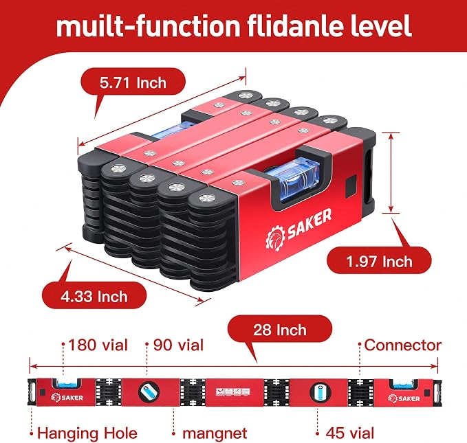 Saker Multi-function Foldable Level, 28-Inch Level Tool, Gift - Image 2