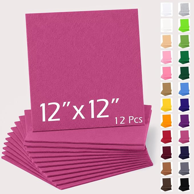 12" x 12" Felt Sheets for Crafts, 2mm Stiff Felt Fabric, Fuchsia | 2mm Thick by AblemeDeco