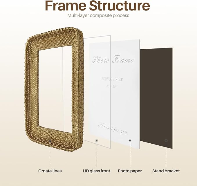 Cuspin 8x10 Picture Frame Gold, Vintage Gold Frames Rattan Textured - Image 5