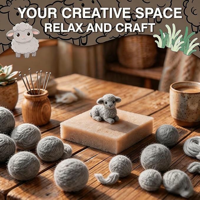DIY Needle Felting Kit Cute Gray Lamb Lying – Needle Felting Starter Kit - Image 6