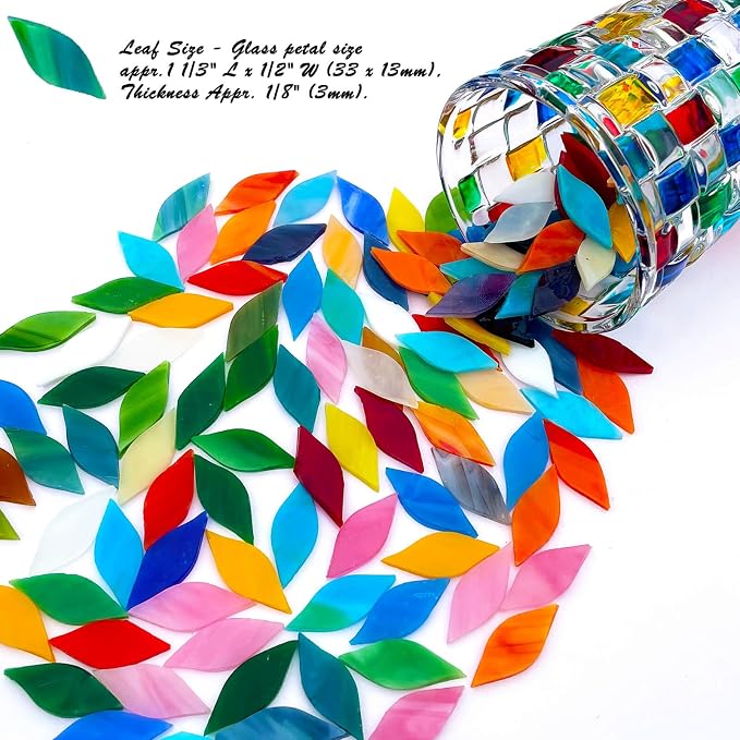 LITMIND 120 Pieces Mixed Colors Mosaic Glass Petals & Leaves, Hand-Cut Stained - Image 4