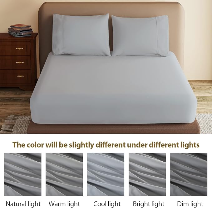 100% Egyptian Cotton Fitted Sheet Full Size Gray, 600 Thread Count, 8-16" Deep - Image 9