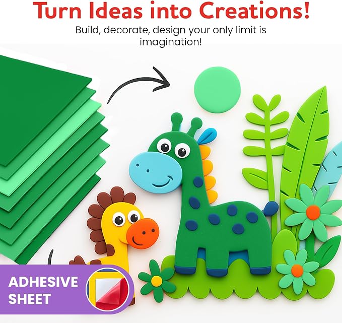 Self-Adhesive EVA Foam Sheets for Crafts – 2mm Thickness 8 Green Sheets - Image 6