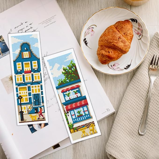 INFUNLY 6 Set DIY Cross Stitch Bookmark Kit Building House Cross Stitch Kits - Image 7