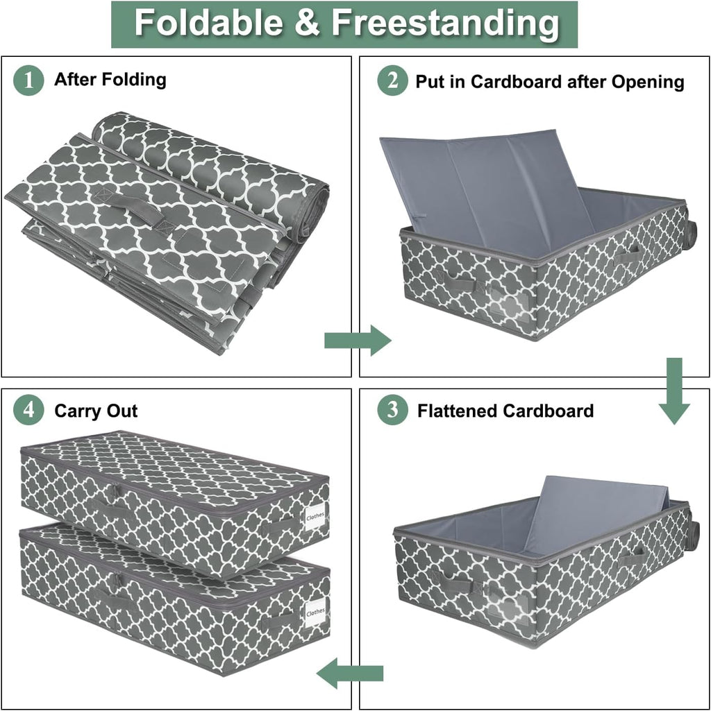 punemi Under Bed Storage, 2-Pack 6.7 Inches Tall Underbed Clothes Storage Bags W/Sturdy Structure, Thick Fabric Storage Containers Drawers With Zipper Lid, College Dorm Room Under Bed(Lantern Pattern)