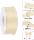 Cream 1.5 Inch Continuous 25 Yards Satin Wired Ribbon - Image 3