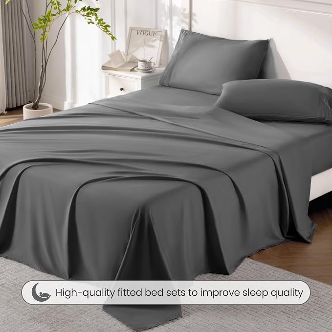 ROSE&RISY Dark Grey Full Sheet Set, 4 Pieces Soft Bedding Sheet Set, Breathable - Image 5