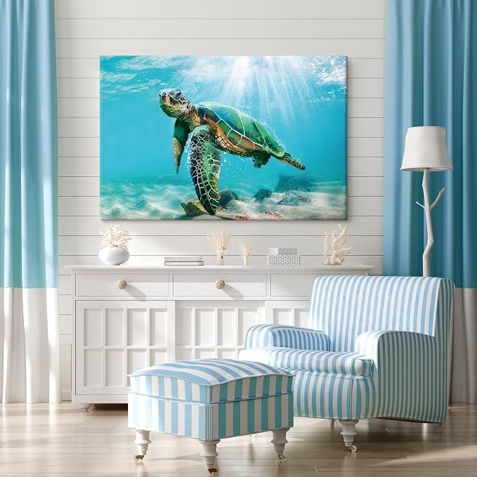 Green Sea Turtle Wall Decor Tropical Canvas Wall Art Prints Hawaii Turtle - Image 3