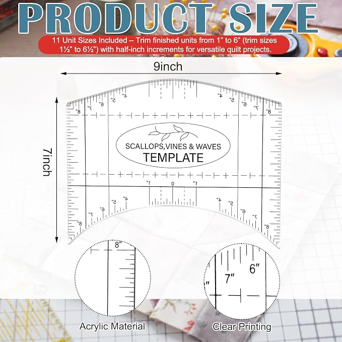 Scallop Vine Wave Design Template Acrylic Quilting Template Multi Pattern - Image 2