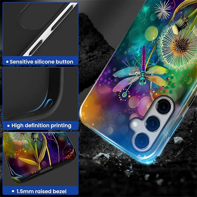 for Samsung Galaxy S24 Case, Dragonfly Dandelion Colorful Pattern Glossy 2 in 1 - Image 4