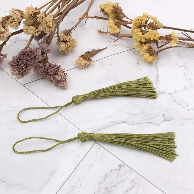 VAPKER 100 Pieces Olive Color 13cm/5-Inch Silky Handmade Soft Tassels Floss - Image 5