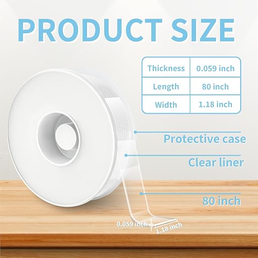 Heavy Duty Double Sided Tape, 1.18 x 80 in, 2 Pack | Removable washable nano - Image 2