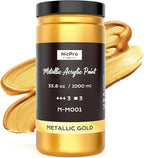 Nicpro Acrylic Paint Metallic Gold, 33.8oz/1000ml Large Gold Leaf Paint | Non by Nicpro