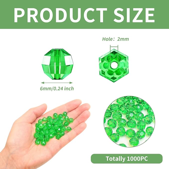 BONNY BOXX 1000pcs 6mm Acrylic Faceted Round Crystal Beads Transparent Deep - Image 3