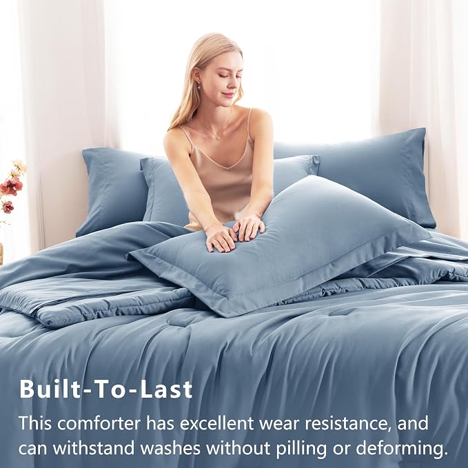 CozyLux Full Size Comforter Sets Grayish Blue, 7 Pieces Bed in a Bag Full - Image 3