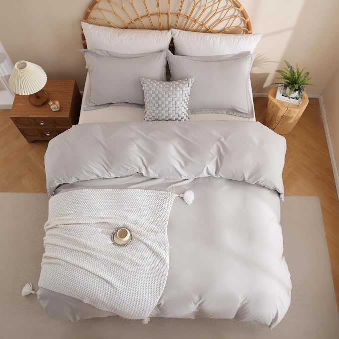 JSD Light Grey Duvet Cover Set King Size, 3 Piece Duvet Cover - Image 8