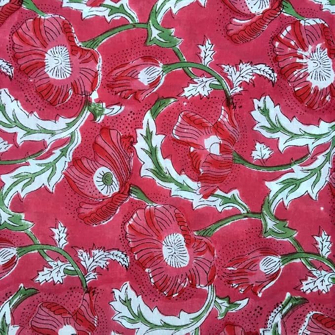 E-Tailor® Indian Ethnic 100% Cotton Voile Running Hand Block Print Natural - Image 2
