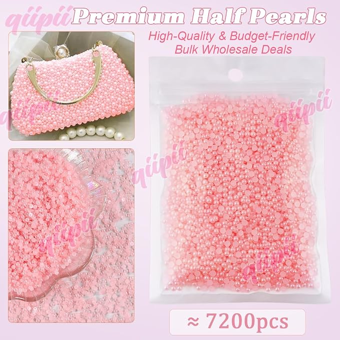 qiipii 7200PCS 3mm Small Tiny Dark Pink Half Round Pearls Bulk - Image 2