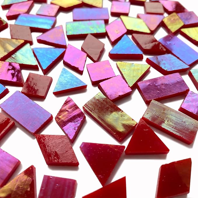 Iridescent Red Glass Mosaic Tiles, 280 Pieces Mixed 4 Shapes Stained Glass - Image 2