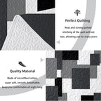 Tyrot 3 Piece Black Grey Quilt Set Full/Queen Size Black White Geometric - Image 4