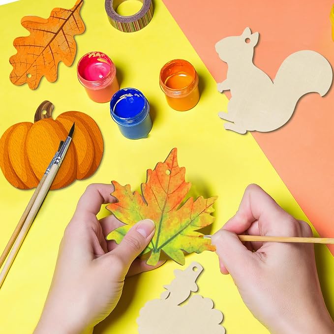36PCS Wooden Fall Ornaments to Paint Thanksgiving Decorations, 6 Styles DIY - Image 3