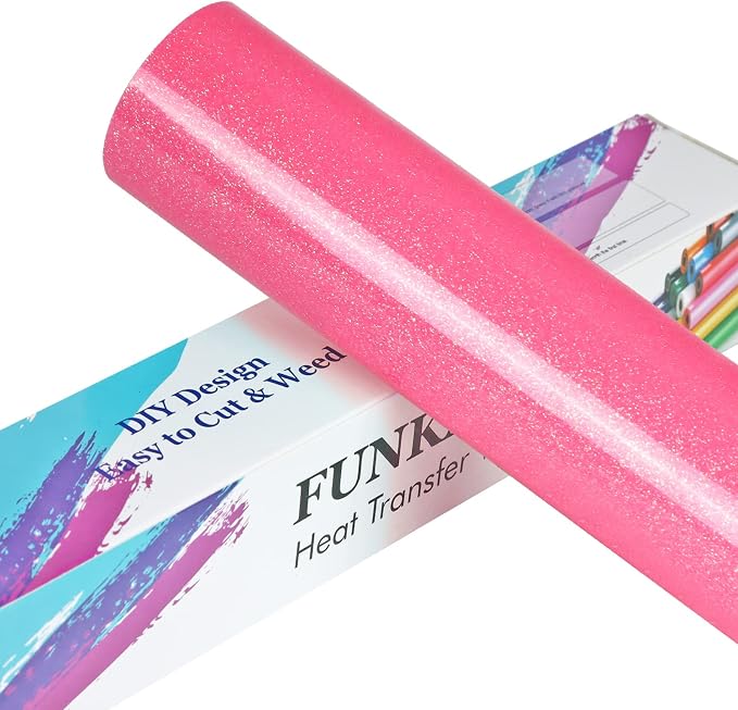 FUNKAKA Glitter Fluorescent Pink HTV Heat Transfer Vinyl Rolls, Glitter HTV by FUNKAKA