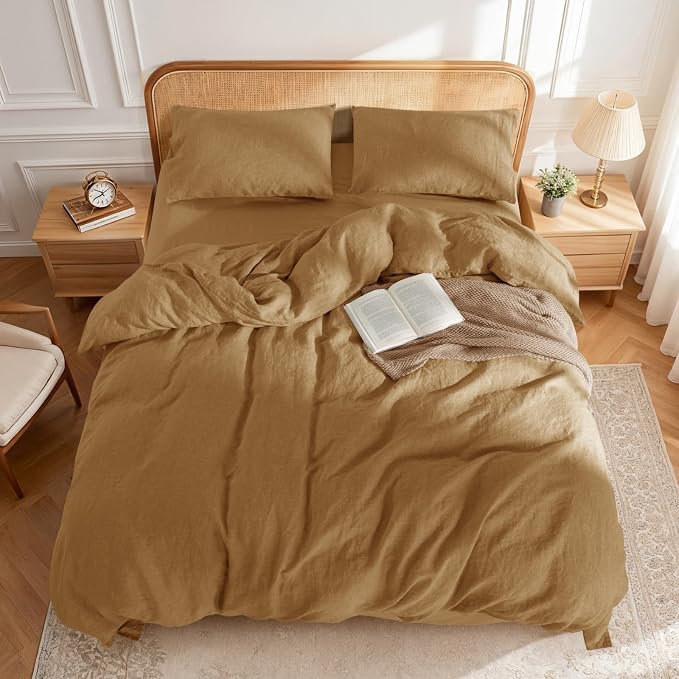 LBRO2M 100% France Linen Duvet Cover Set Cal King Size 3 Pcs Natural Flax - Image 2