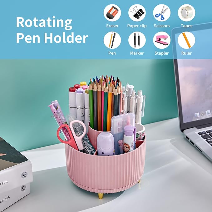 Marbrasse Desk Organizer, 360-Degree Rotating Pen Holder, Desk Organizers and - Image 3