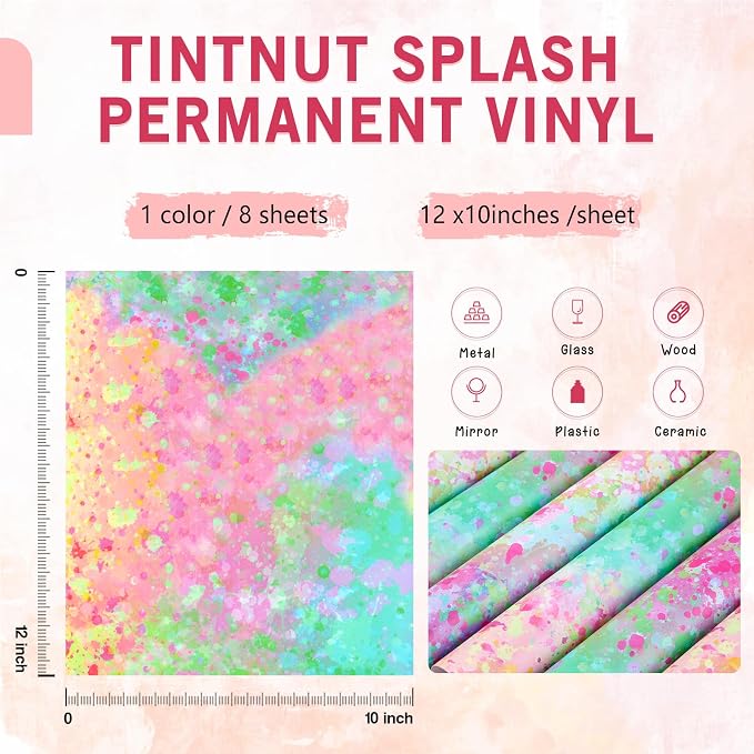 Tintnut Splash Pastel Permanent Vinyl Adhesive Vinyl 8 Sheets 12x10in | - Image 2