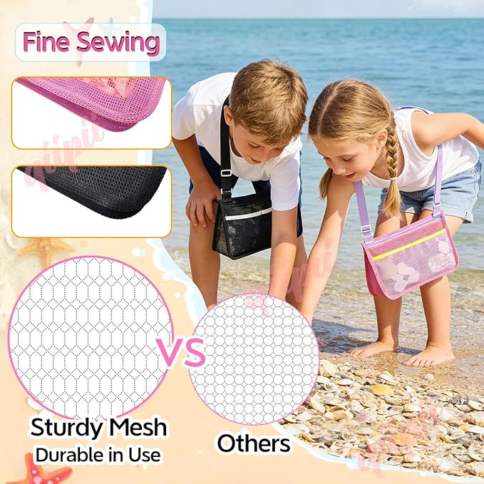 qiipii 2 Pack Beach Mesh Bag Shell Collecting Bag Beach Sand Toy Bags - Image 4