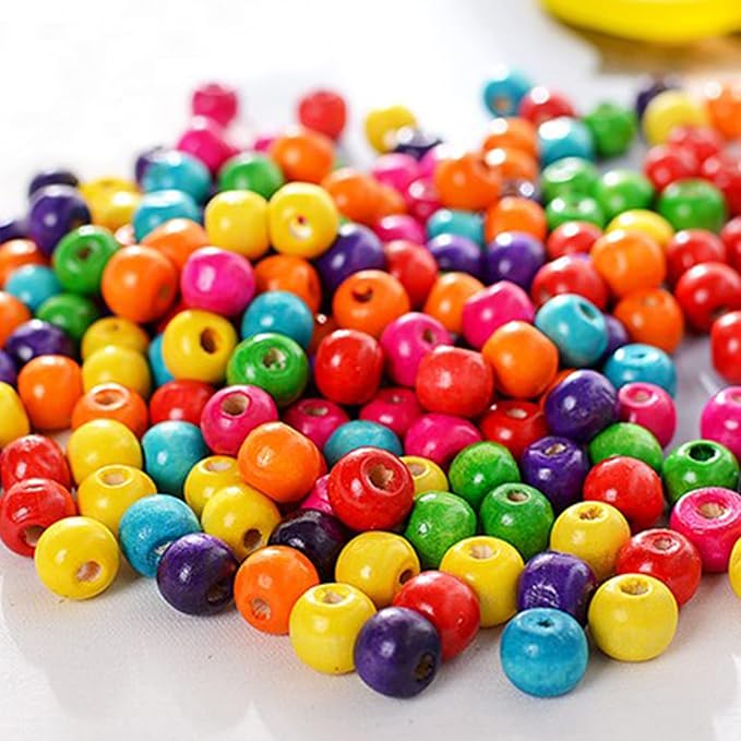 ToBeIT 1000Pcs Colourful Wooden Beads Round Paint Wood Bead 8mm Large Hole by ToBeIT